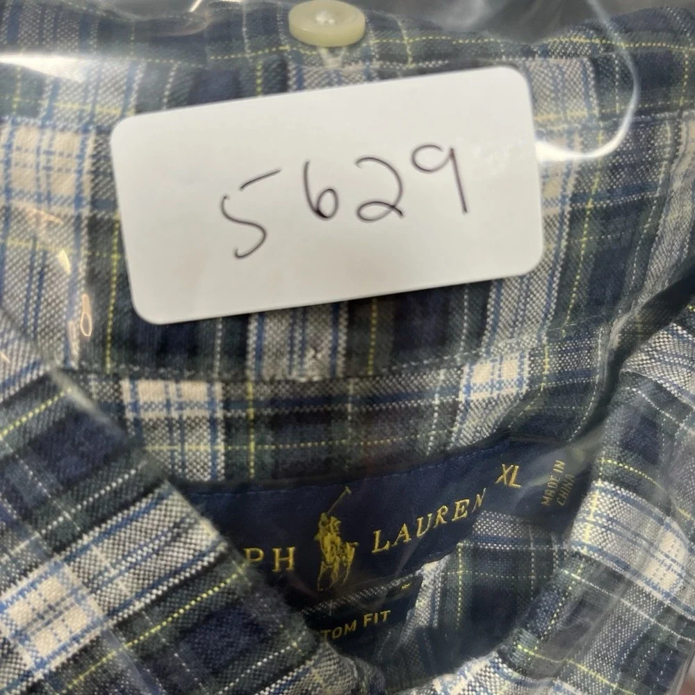 Ralph Lauren Shirt Mens XL Custom Fit Blue Green Plaid Button Down